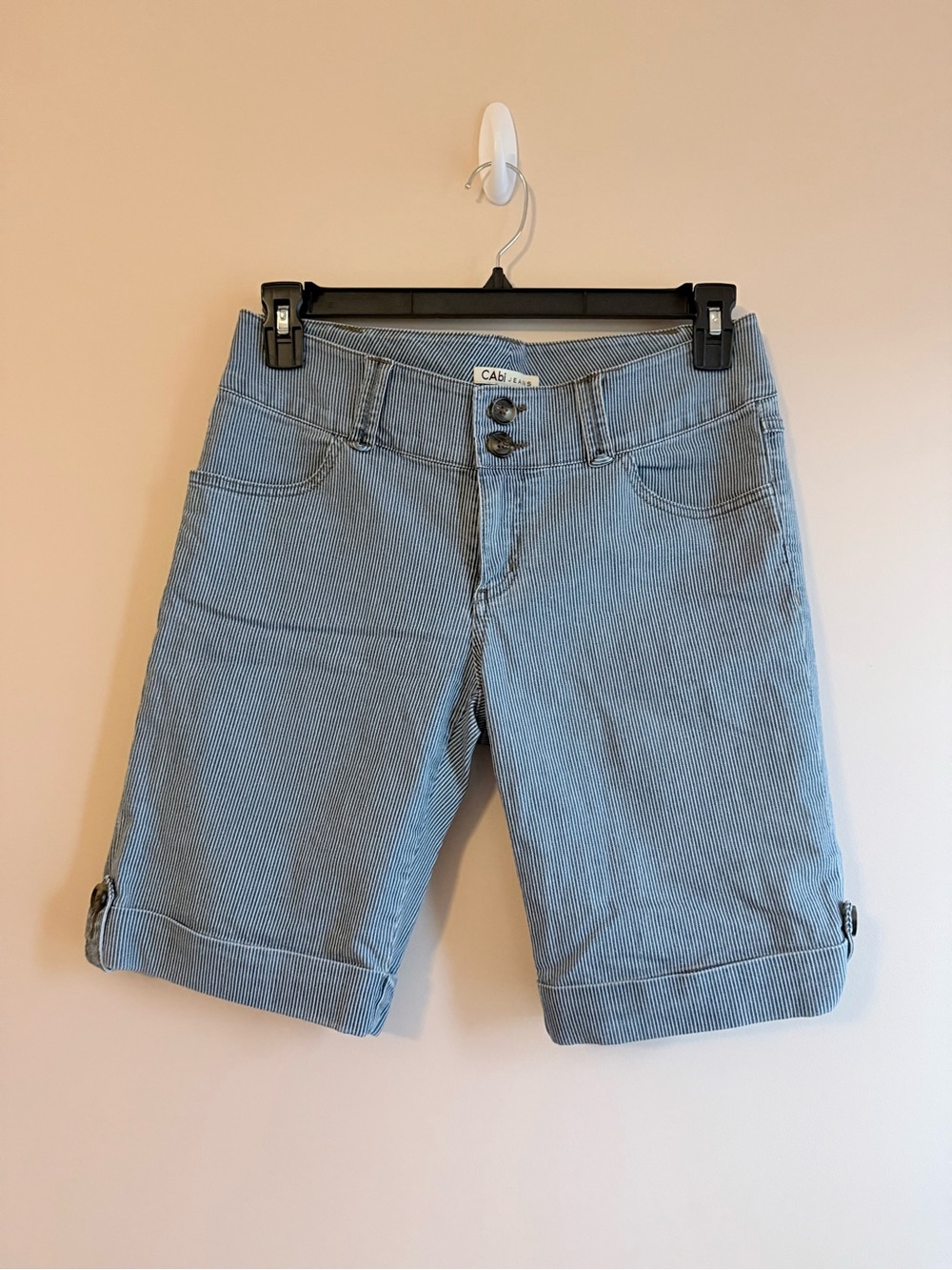 CAbi Light Blue Pinstripe Bermuda Shorts